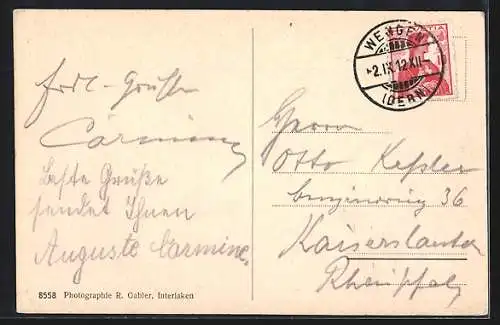 AK Wengen, Ortsansicht mit Jungfrau und Breithorn