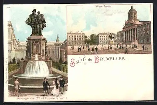 Lithographie Brüssel / Bruxelles, Monument des Ctes., Place Royale