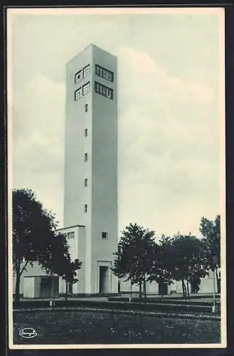 AK Dresden, Jahresschau Deutscher Arbeit mit dem Aussichts-Turm, Bauhausstil