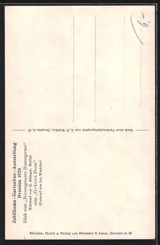 AK Dresden, Jubiläums-Gartenbau-Ausstellung 1926, Blick von riesengrossen Rosengarten zum Grünen Dom