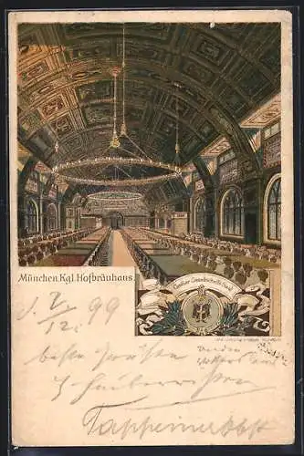 Lithographie Münchner Hofbräuhaus, Grosser Gesellschafts Saal