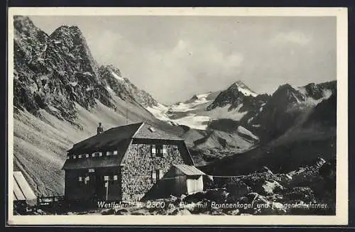 AK Westfalenhaus, Berghütte mit Brunnenkogel und Langentalerferner