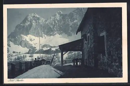 AK Austria-Hütte, Berghütte mit dem Dachstein