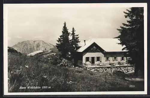 AK Hans Wödlhütte, Berghütte mit Panorama