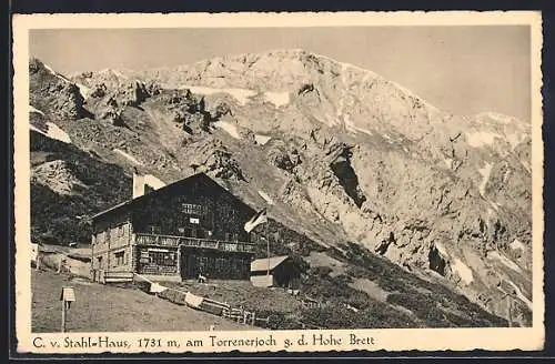 AK Carl von Stahl-Haus am Torrenerjoch, Blick gegen das Hohe Brett