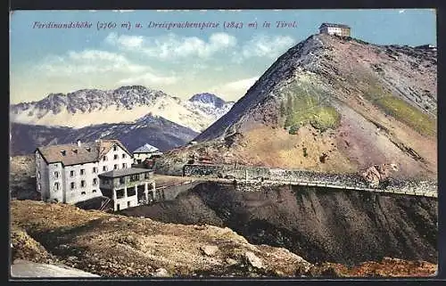 AK Berghütte auf der Ferdinandshöhe mit Dreisprachenspitze