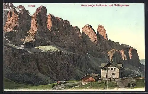 AK Grödnerjoch-Hospiz mit Sellagruppe