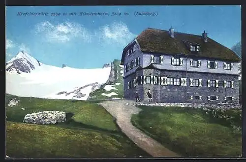 AK Krefelderhütte, Ansicht mit verscheiten Bergen