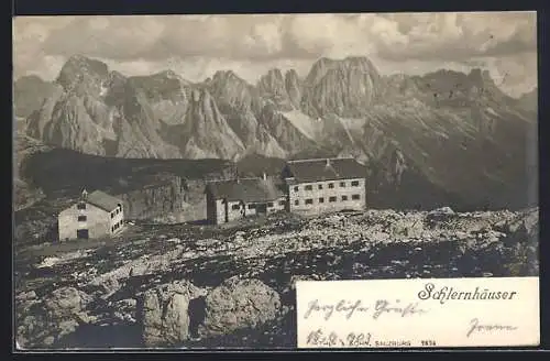 AK Schlernhäuser, Panoramablick auf Dolomiten-Gipfel