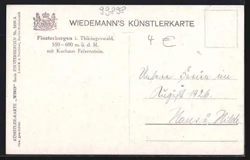 AK Finsterbergen i. Thüringerwald, Ansicht mit Kurhaus Felsenstein