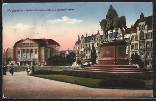 AK Magdeburg, Kaiser-Wilhelm-Platz mit Centraltheater