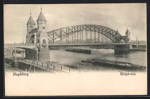 AK Magdeburg, Königsbrücke mit der Elbe