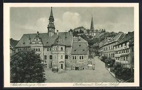 AK Blankenburg a. Harz, Rathaus mit Kirche und Schloss