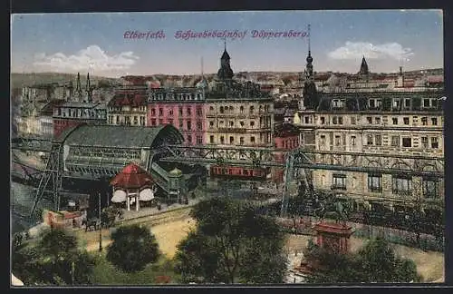 AK Elberfeld, Am Schwebebahnhof Döppersberg, Blick auf die Parkanlagen und die Stadtvillen