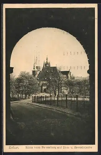 AK Erfurt, Blick vom Petersberg auf Dom und Severikirche