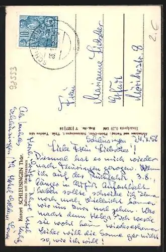 AK Schleusingen /Thür., Rathaus mit Marktbrunnen