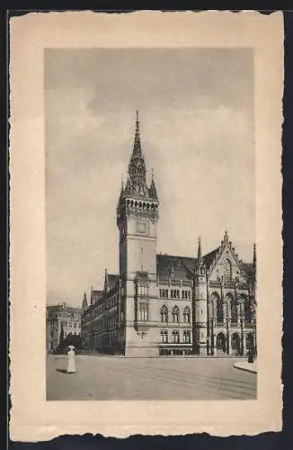 AK Braunschweig, Neues Rathaus mit Strassenpartie