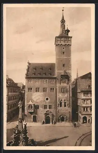 AK Würzburg, Altes Rathaus mit Gasthaus Ratskeller