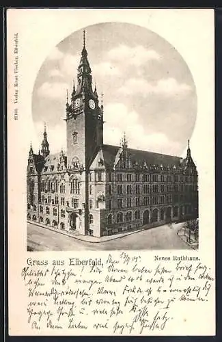 AK Elberfeld, Neues Rathaus mit Strassenpartie