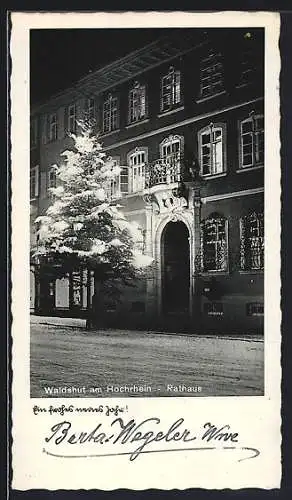 AK Waldshut am Hochrhein, Rathaus im Winter bei Nacht