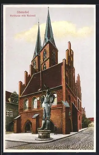 AK Stendal, Rathaus mit Roland