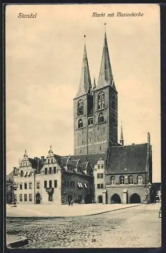 AK Stendal, Markt mit Marienkirche