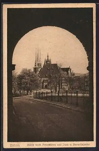 AK Erfurt, Blick vom Petersberg auf Dom und Severikirche