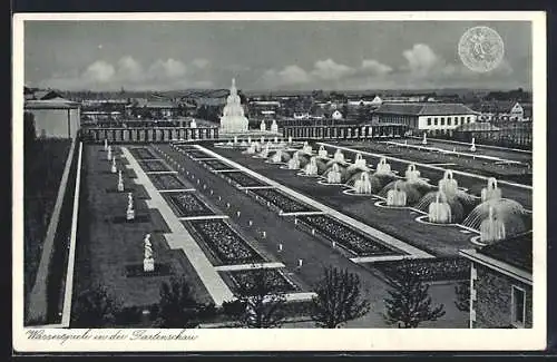 AK Düsseldorf, Schaffendes Volk 1937, Wasserspiele in der Gartenschau