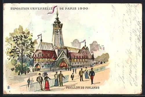 Lithographie Paris, Exposition Universelle 1900, Pavillon de Finlande