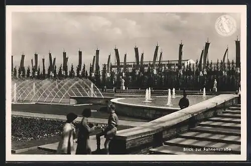 AK Düsseldorf, Grosse Reichsausstellung Schaffendes Volk 1937, Blick zur Fahnenstrasse