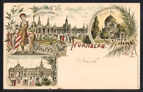 Lithographie Nürnberg, Bayerische Landes-Ausstellung, Kunsthalle, Industriegebäude