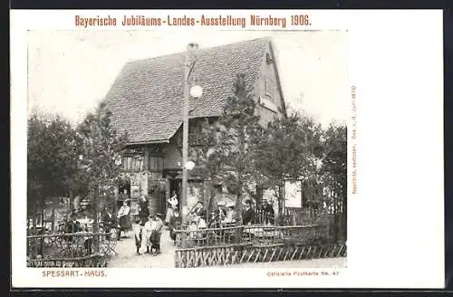 AK Nürnberg, Bayerische Jubiläums-Landes-Ausstellung 1906, Spessart-Haus mit Sommer-Café