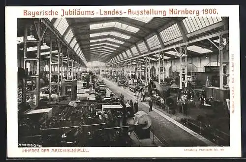 AK Nürnberg, Bayer. Jubiläums-Landes-Ausstellung 1906, Inneres der Maschinenhalle