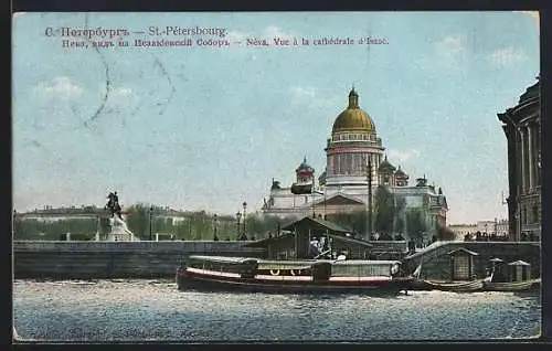 AK St. Pétersbourg, Néva, Vue a la cathedrale d`Isaac