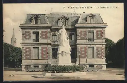 AK Enghien-les-Bains, La Mairie et la Statue