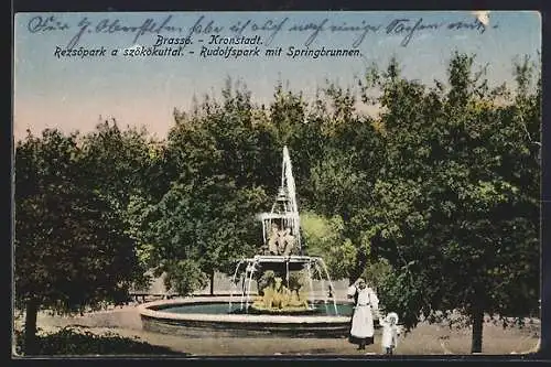 AK Kronstadt, Rudolfspark mit Springbrunnen