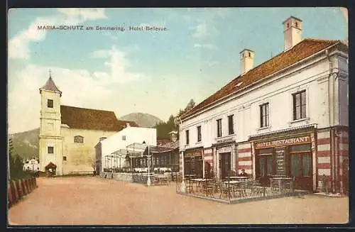 AK Maria-Schutz am Semmering, Hotel Bellevue und Kirche