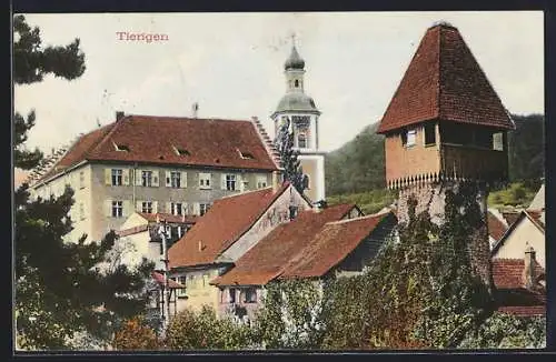 AK Thiengen / Waldshut, Ortspartie an der Kirche