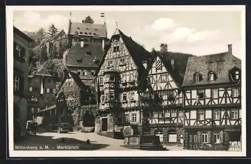 AK Miltenberg, Marktplatz mit Fachwerkhäusern