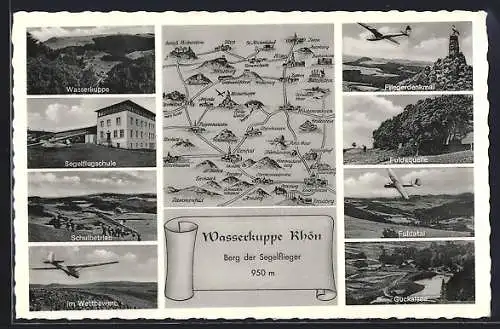 AK Gersfeld, Segelflugschule, Fliegerdenkmal, Fuldaquelle, Guckalsee