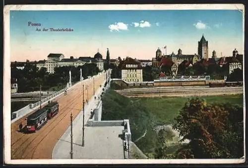 AK Posen, Strassenbahnverkehr auf der Theaterbrücke