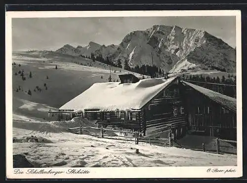 AK Berchtesgaden, Schellenberger Skihütte auf dem Rossfeld mit dem Hohen Göll