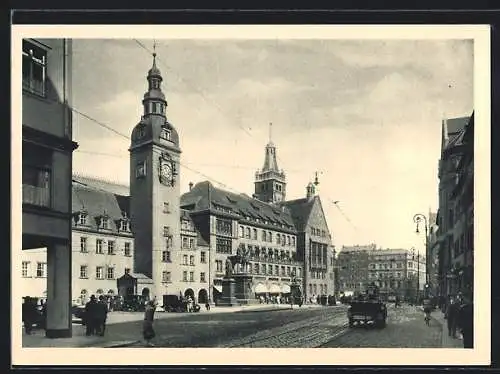 AK Chemnitz, Partie am Rathaus und Markt, Autos, Verkehr