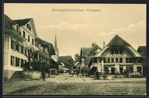 AK Herzogenbuchsee, Kirchgasse mit Geschäft von J. Bühler und Hotel