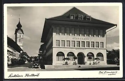 AK Huttwil, Gastwirtschaft Stadthaus mit Strassenpartie