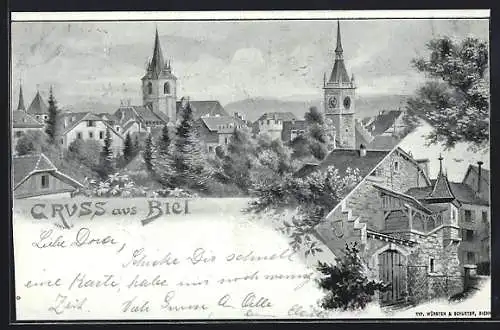 AK Biel, Ortsansicht mit Kirche