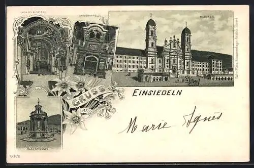 Lithographie Einsiedeln, Kloster, Chor, Gnadenkapelle