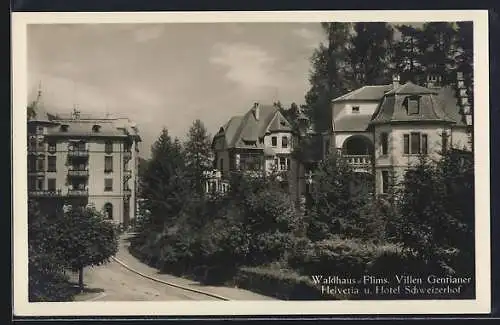 AK Flims-Waldhaus, Villen Gentianer, Helvetia und Hotel Schweizerhof