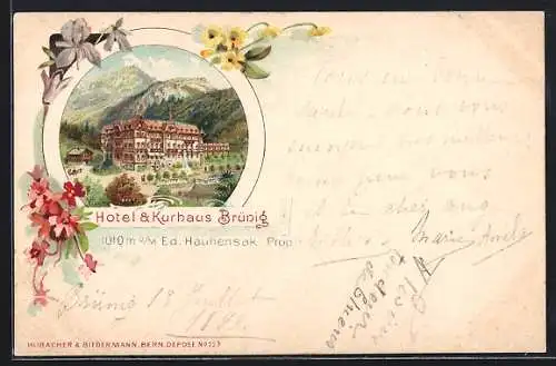 Lithographie Brünig, Hotel & Kurhaus Brünig von Ed. Haubensak