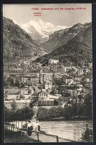 AK Interlaken, Stadtpanorama mit Blick auf die Jungfrau